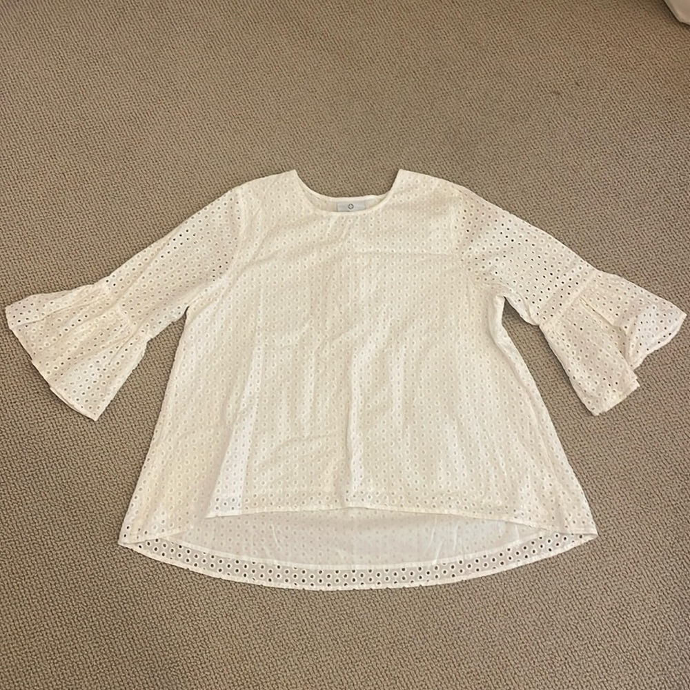 LaRoque - Cotton Eyelet Blouse with Ruffle Sleeves - Sz OS